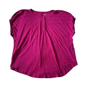 LOFT Outlet Womens Top Blouse Shirt Button Front Short Sleeve Magenta‎ Casual